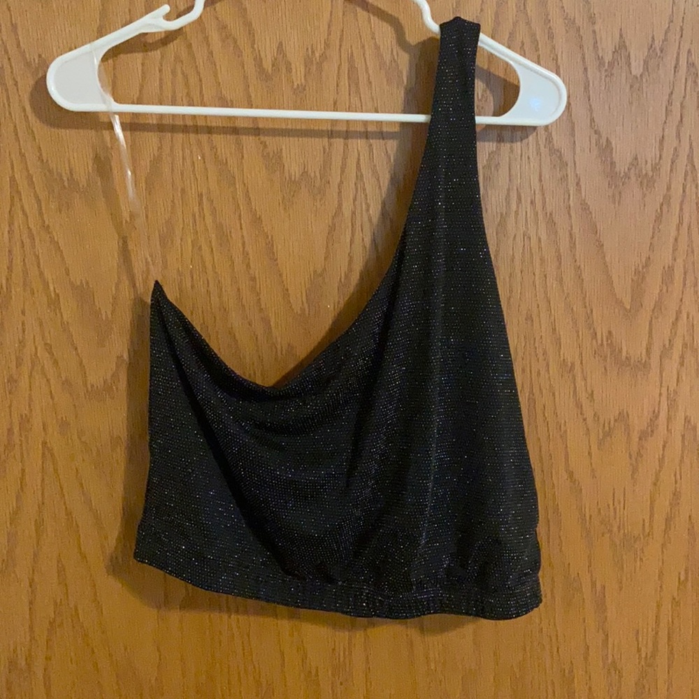 NWT ae studio one shoulder black shiny top